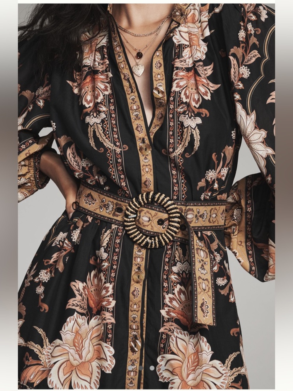 Farm Rio Black Floral Dress with Embellished Belt - Size Small NWT